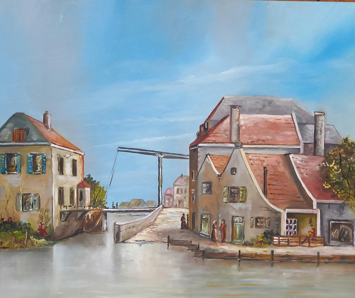 Stadsgezicht met hefbrug