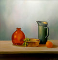 Stilleven met Rode Vaas — Origineel Olieverfschilderij 80×80 cm