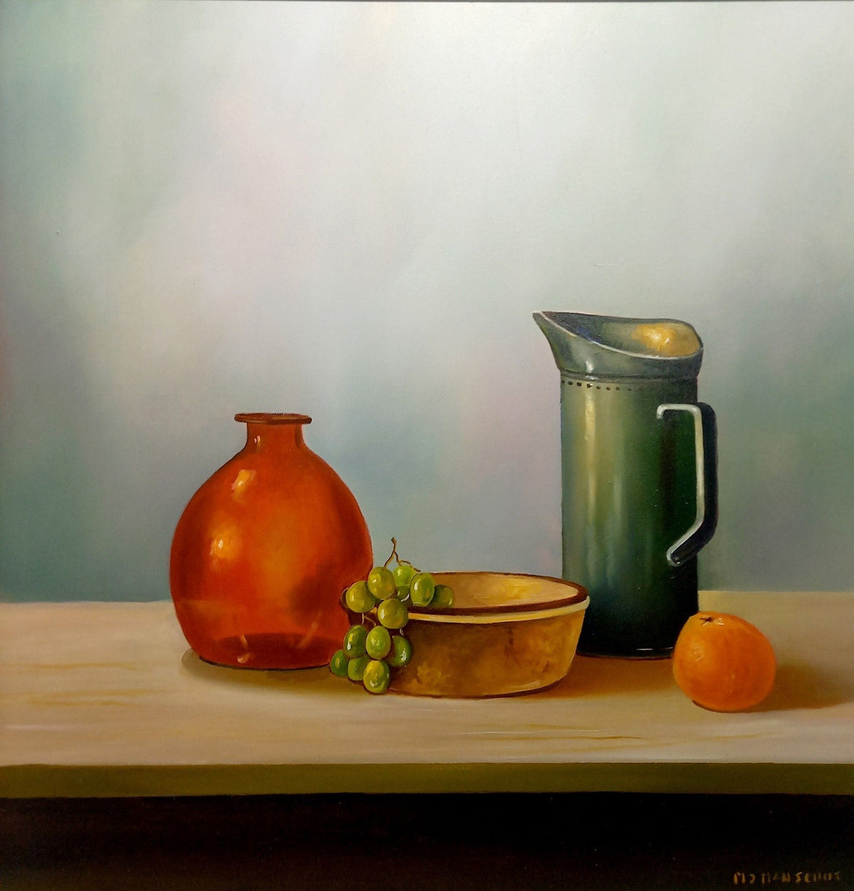 Stilleven met Rode Vaas — Origineel Olieverfschilderij 80×80 cm