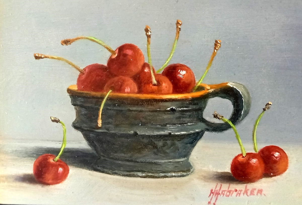 Aardewerk kom met kersen — Hans Habraken