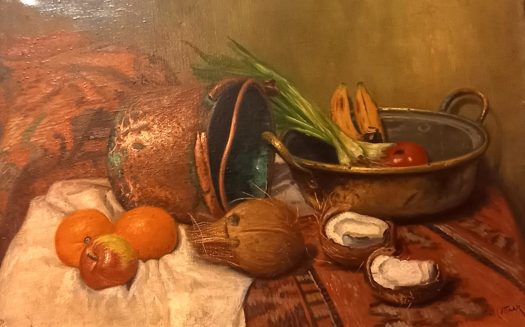 Stilleven met koperen ketel