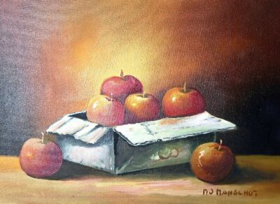 Stilleven appels in doos.