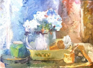 Prachtig schilderij met vaas bloemen.Kunstenaar Anneke Kimmel - recent schilderij.