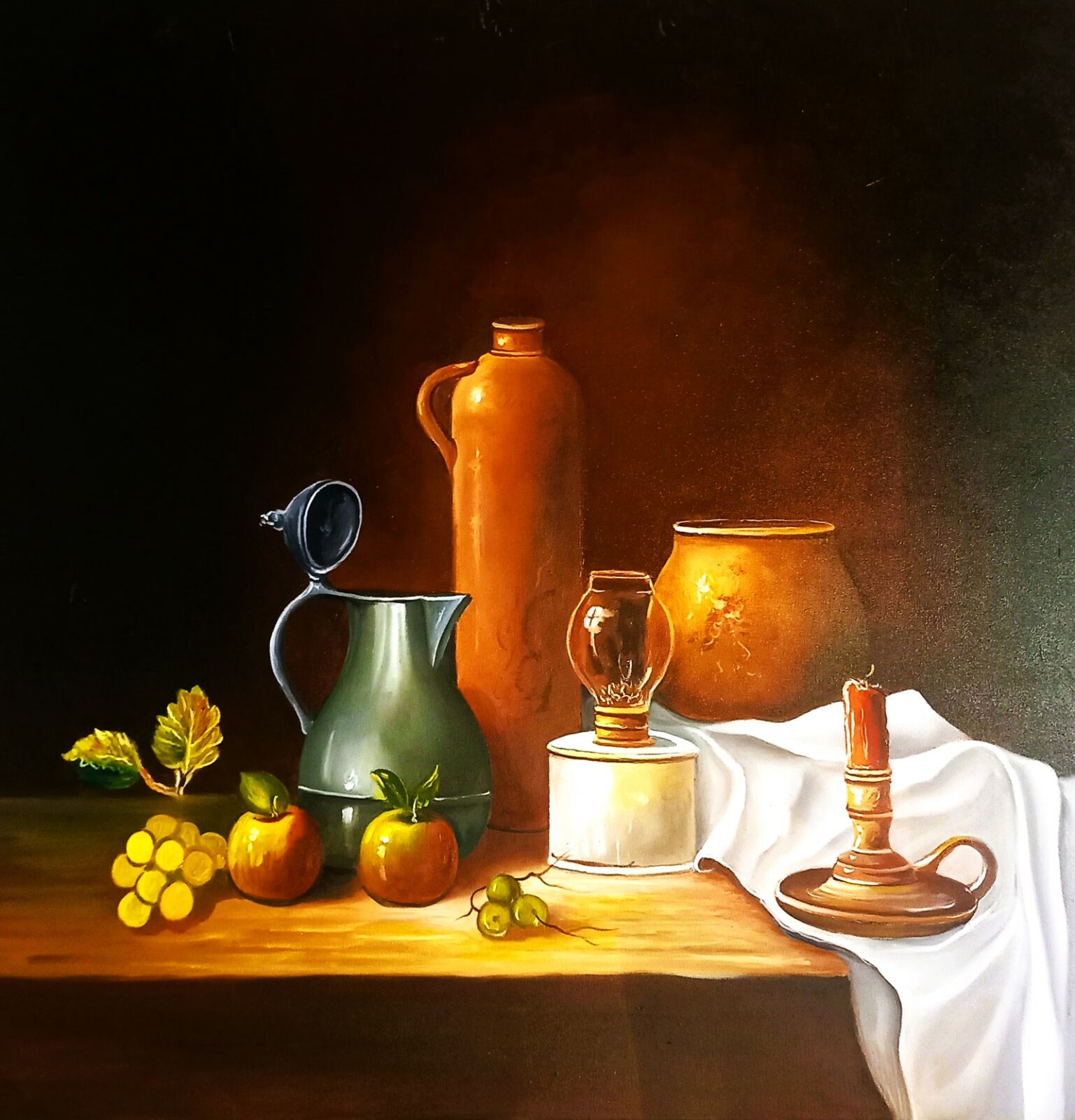 Nature morte avec lampe à huile.