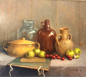 Still life with glass bottle.