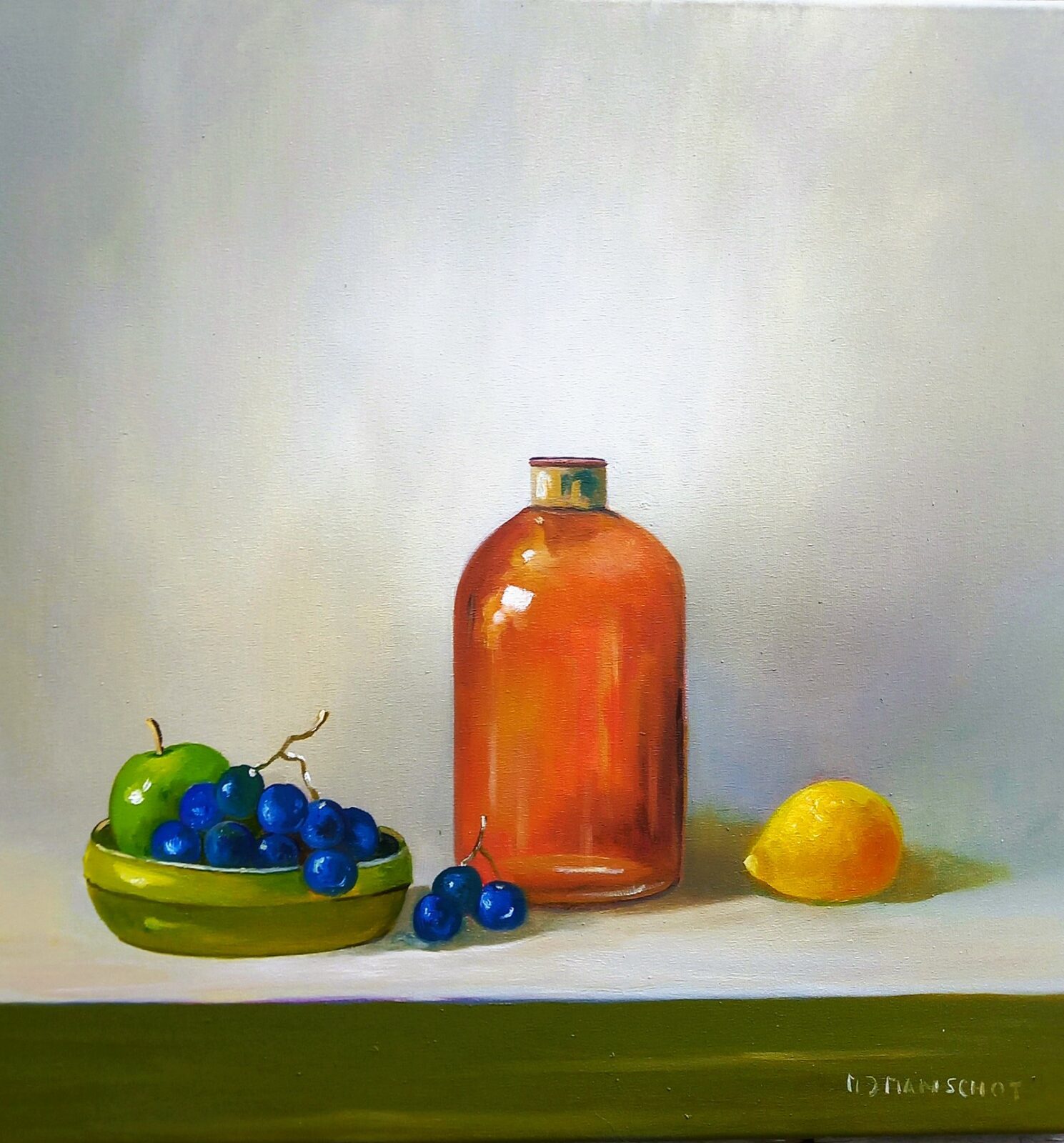 Nature morte avec bouteille brune.
