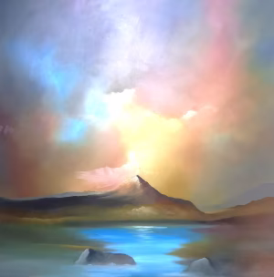Olieverf schilderij: ''De avond valt''