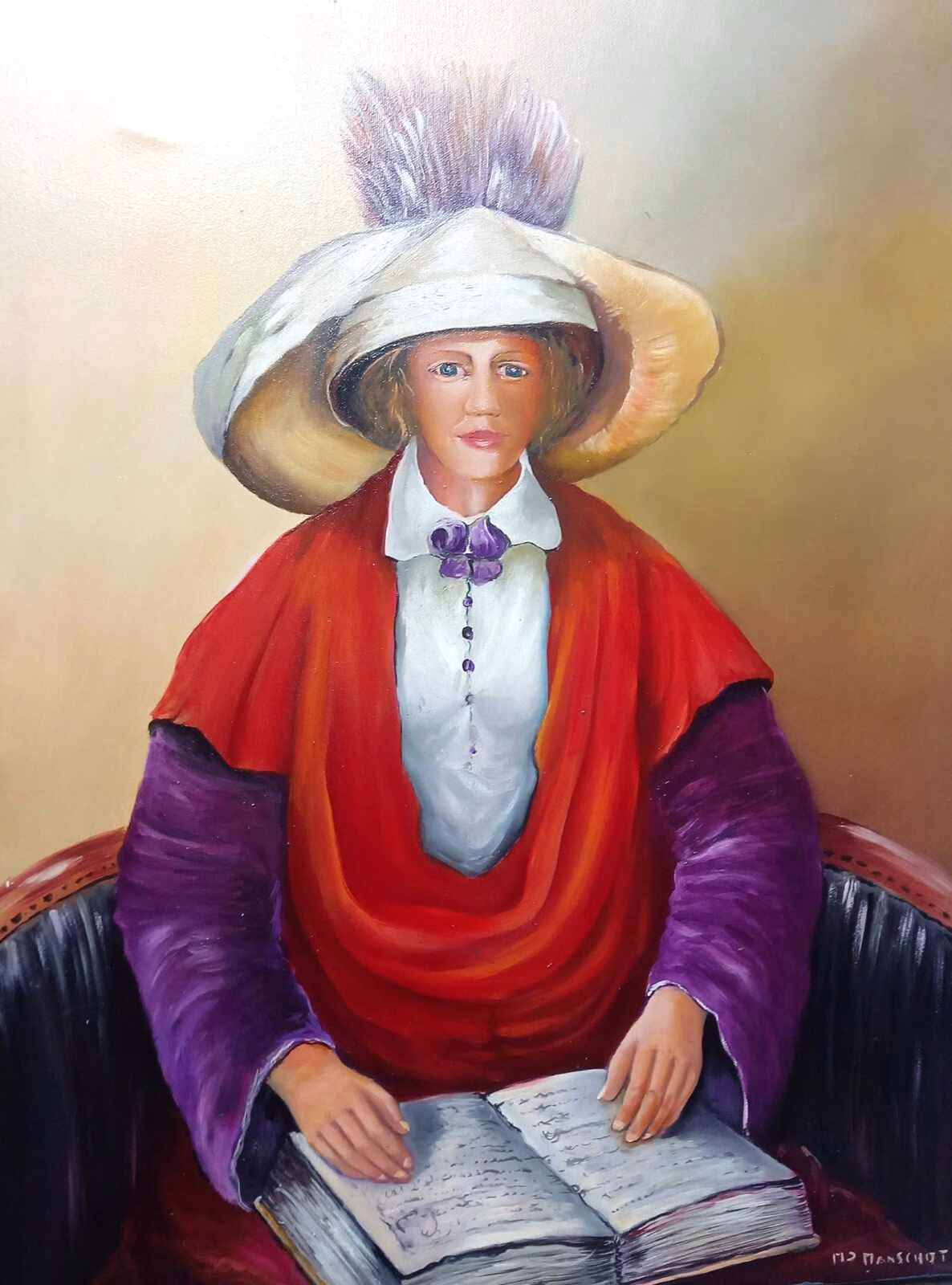 Lady reads a book.