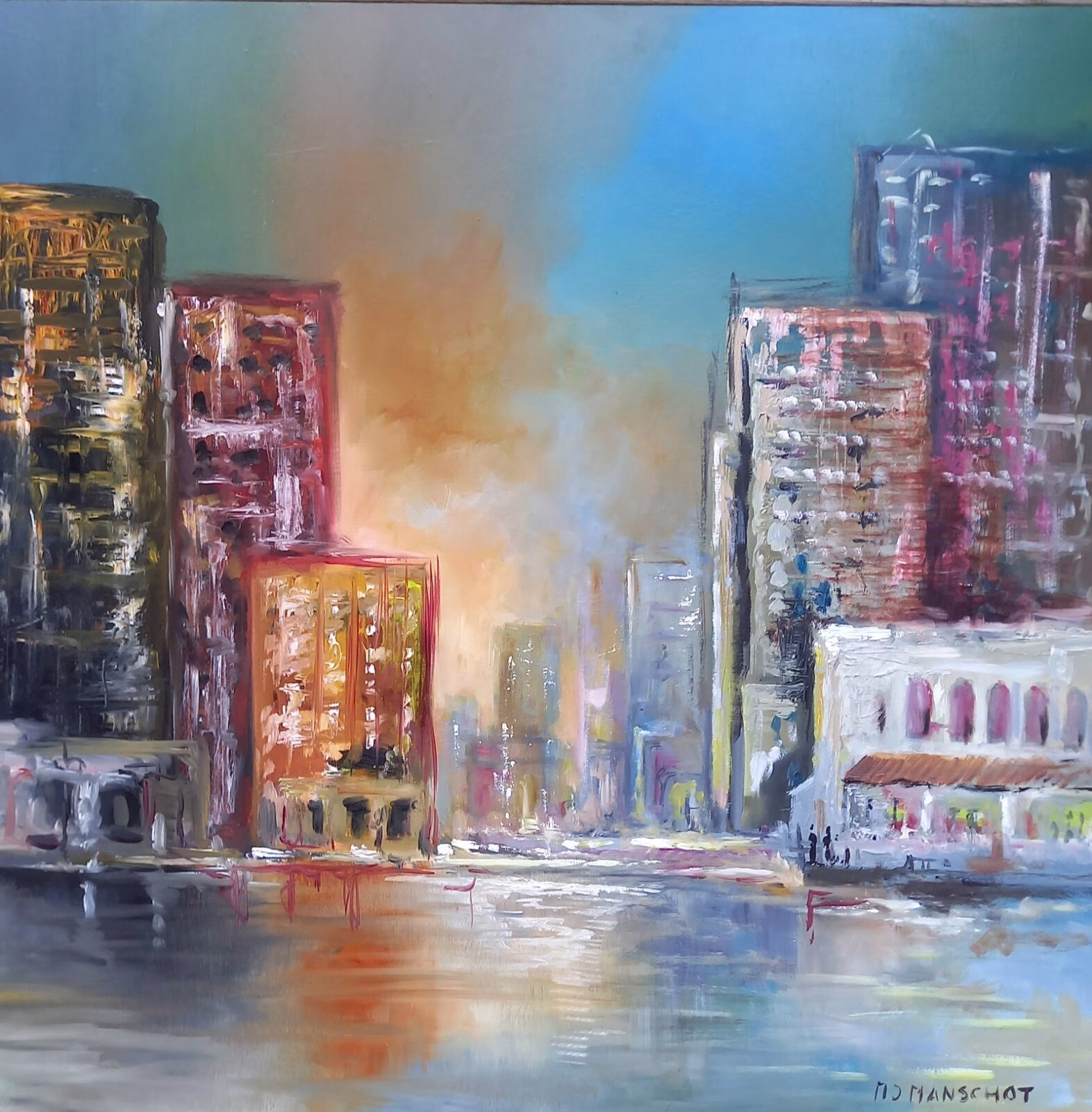 Stadsgezicht schilderij