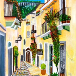 Olieverf schilderij straat