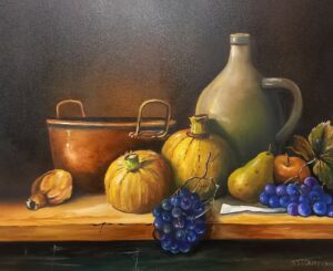 Stilleven met koperen ketel